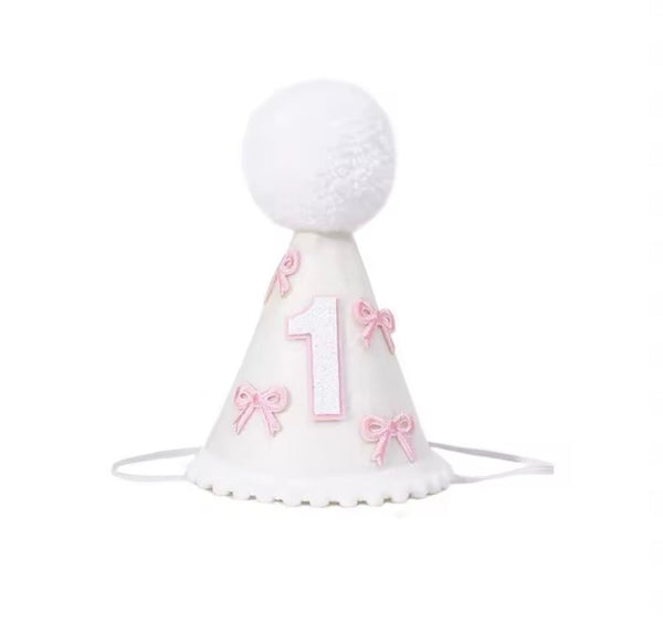 Pink Bow 1st Birthday Party Crown Hat (pre order)