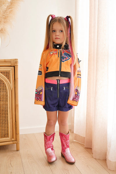 Kids Girls Kpop Dance Style Yellow Costume Top, Shorts & Jacket 3 Piece