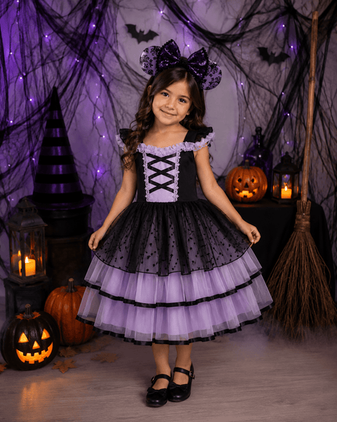 Whimsical Halloween Purple Witch Dress & Headband
