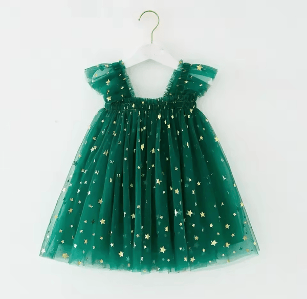 Christmas Stars Little Girls Tulle Dress - Green