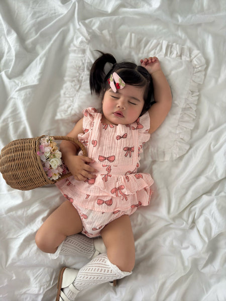 My Valentine Pink Bow Frill Romper