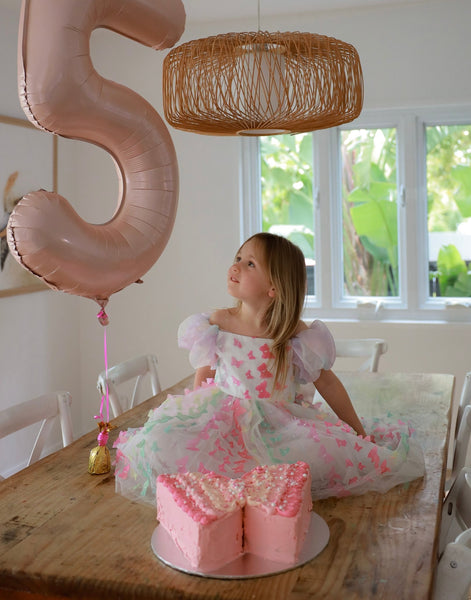Bella Butterfly Flower Girl Kids Puff Sleeve Luxe Party Dress - Rainbow