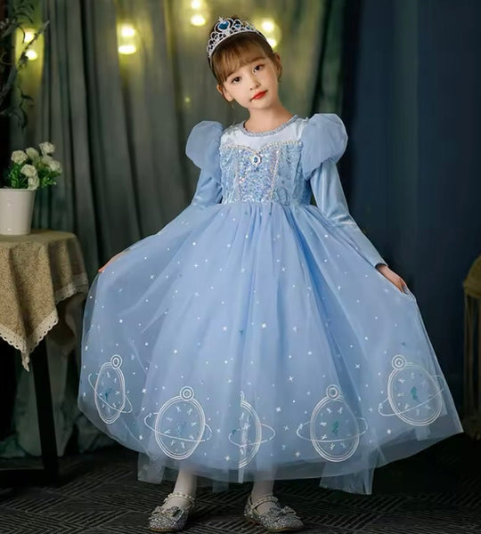 Cinderella Princess Birthday Long Sleeve Party Dress Costume