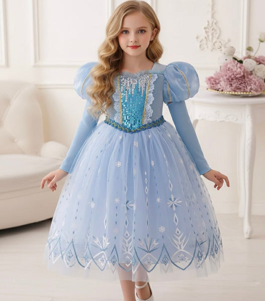 Snow Sparkle Princess Birthday Party Dress Costume with gloves