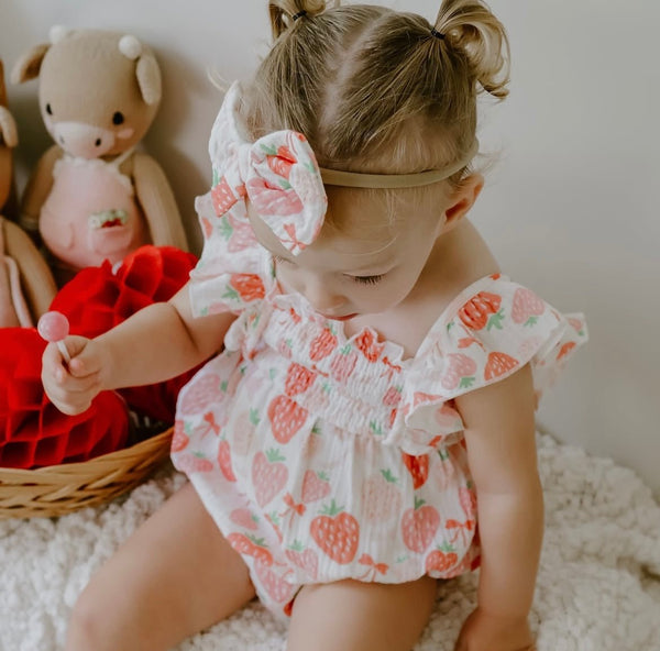 Strawberry Berry Frill Romper & Bow Headband