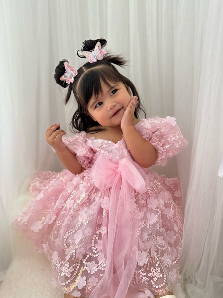 Kids girls Tea Party Sparkle Tulle Dress - Blush Pink