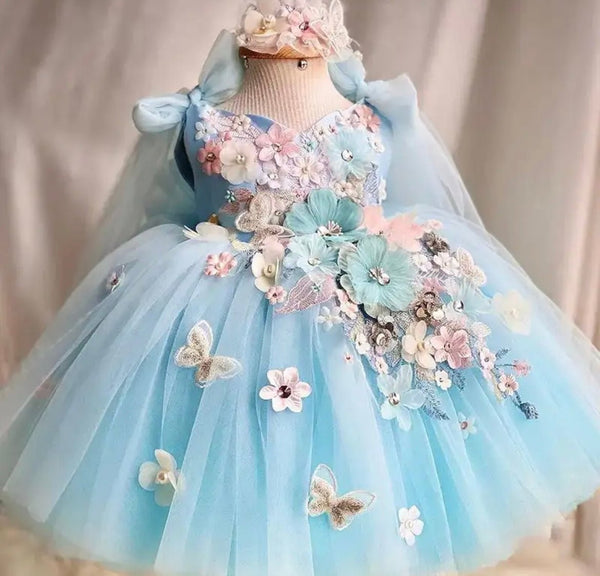 Primrose Butterfly Luxe Flower Girl Tulle Dress - Blue