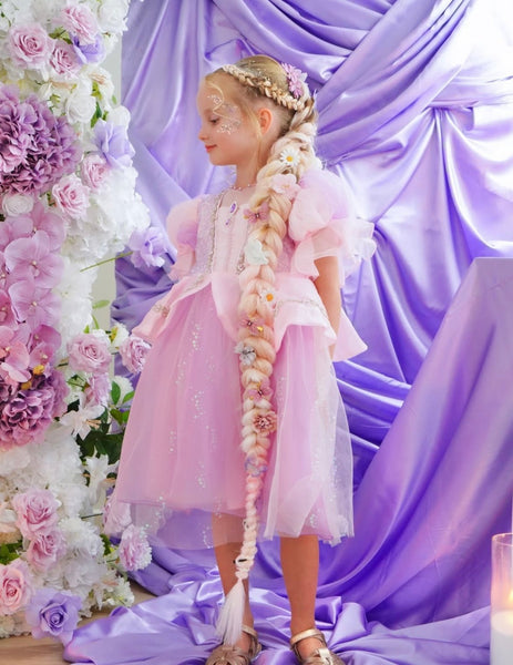Violet Rapunzel Princess Puff Sleeve Party Dress Costume