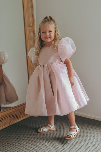 Flowergirl Kids Bonnie Puff Sleeve Party Dress - Dusty Rose
