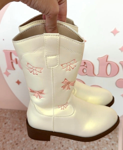 Pink Bow Princess Cowgirl Shimmer Boots