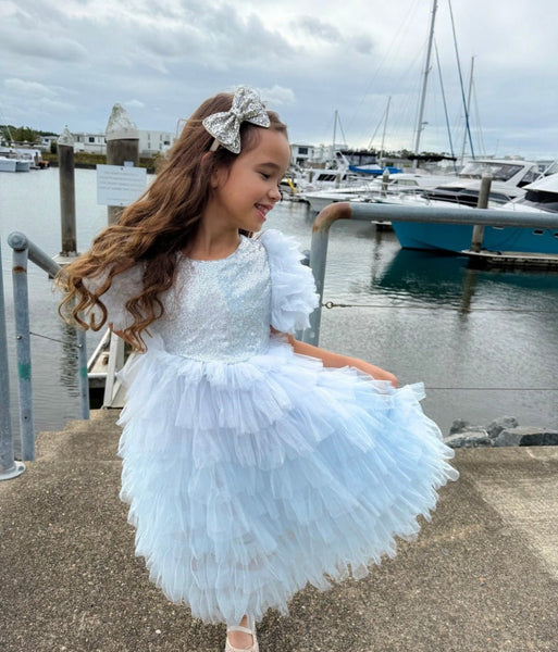 Snow Elsa Sparkle Blue Frill Princess Party Dress