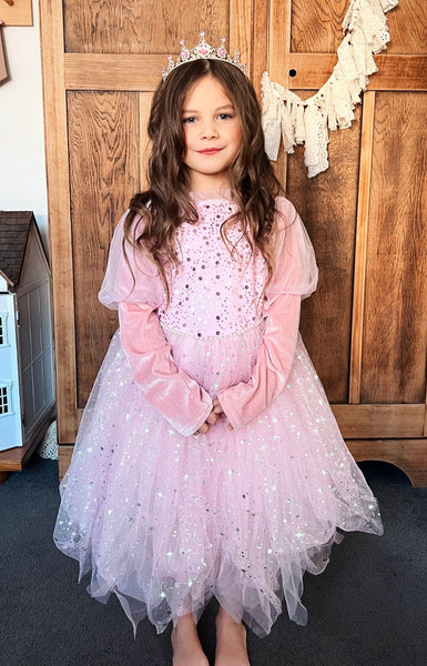 Aurora luxe Sparkle Princess Long Sleeve Party Dress - Pink