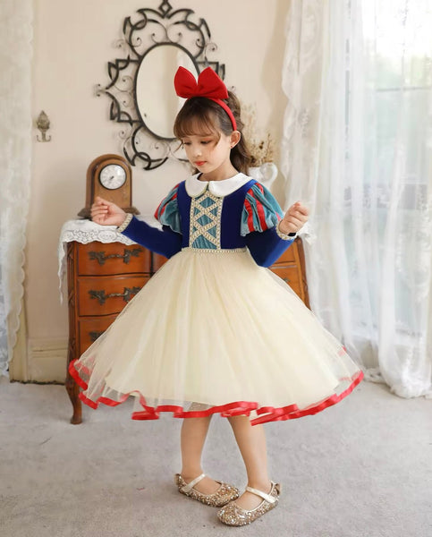 Classic Snow White Princess long Sleeve Party Dress Costume & Headband