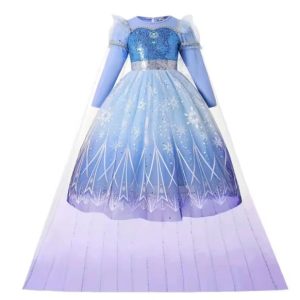 Snowflake Elsa Long sleeve Princess Dress Costume with cape