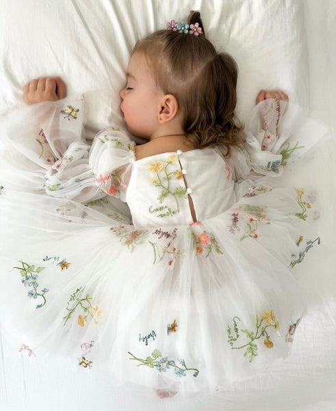 Flowergirl Fairy Wonderland Long Sleeve Luxe Tulle Dress - White