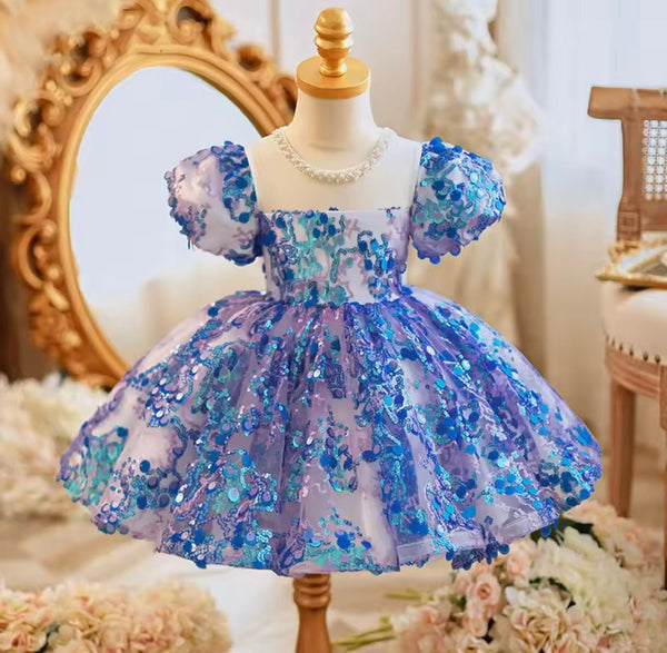 Kids girls New Mermaid Luxe Sequins Tulle Dress - Sapphire Blue