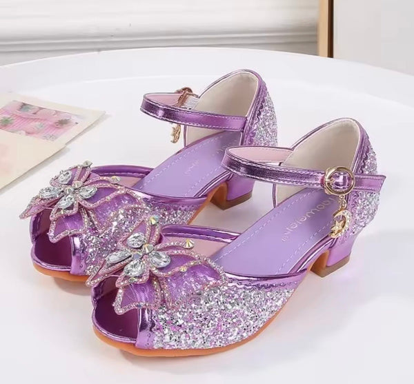 Little Girls Sparkle High Heel Bow Princess Birthday Girl Shoe - Purple