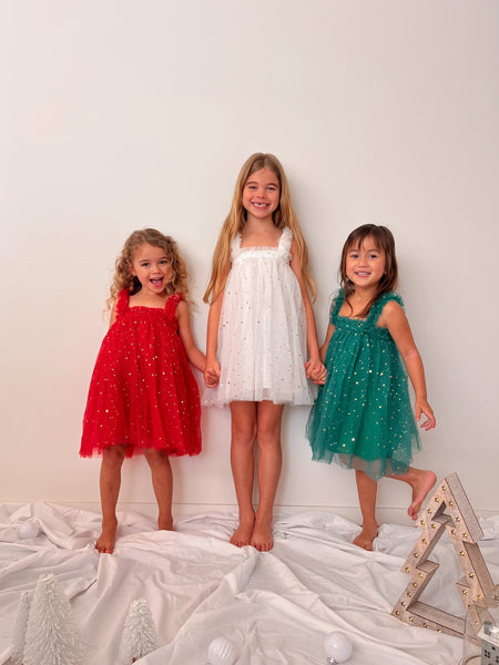 Christmas Little Girls Sparkle Tulle Dress - Red