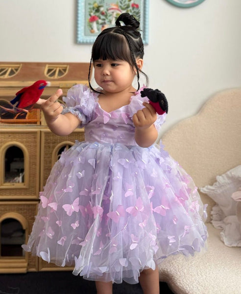 Kids girls Tea Party Butterfly Tulle Dress - Purple