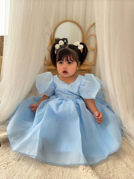 Kids little girls Bonnie Puff Sleeve Dress - Blue