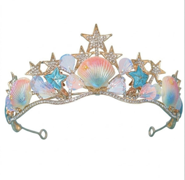 Mermaid Shell Luxe Birthday Tiara Crown - peach