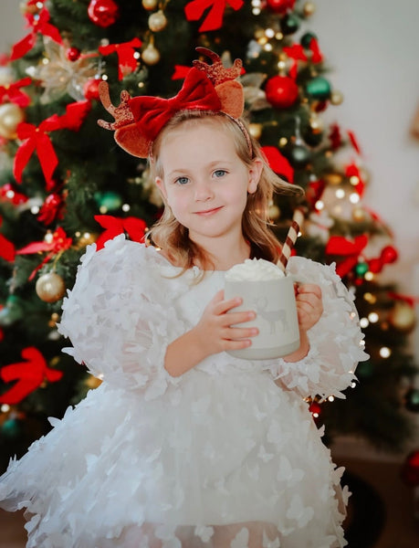 Madelyn Flower Girl Butterfly Luxe Little Girls Tulle Dress - White