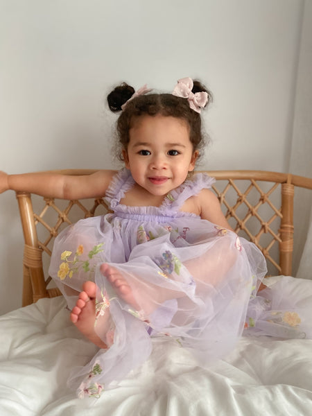 1st Birthday Arabella Garden Floral Tulle Birthday Dress - lilac