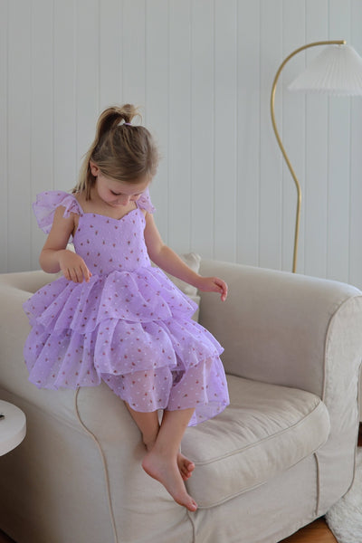 Kids little girls Rosie Floral Luxe Party Dress - Lilac