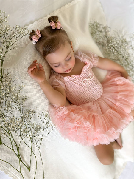 Kids little girls Ballerina Princess Bow Tutu Dress - Baby Pink
