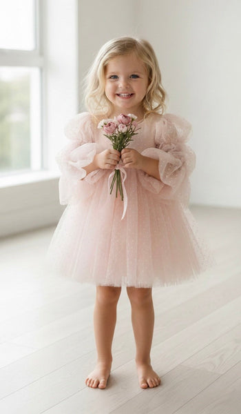Flowergirl Fairy Wonderland Long Sleeve Luxe Tulle Dress - Pink Dots