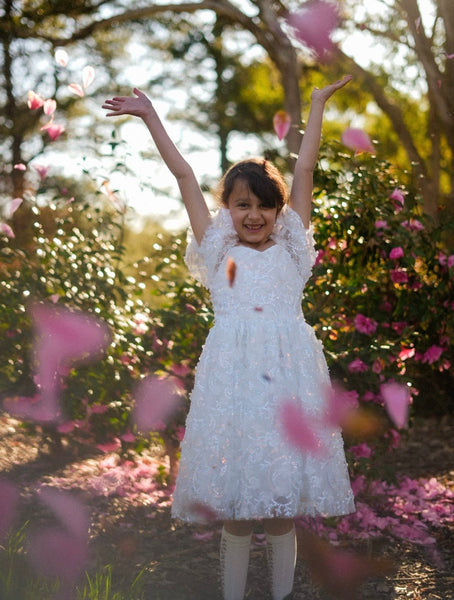 Kids girls Tea Party Sparkle Tulle Dress - White
