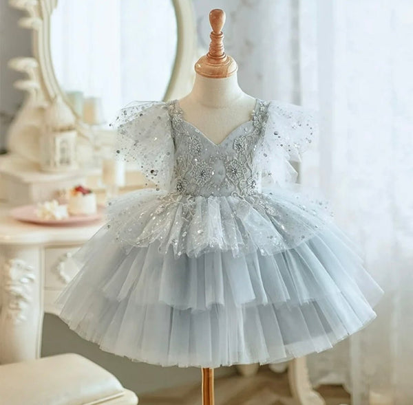 Kids girls Whimsical Sparkle Luxe Party Tulle Dress - Grey
