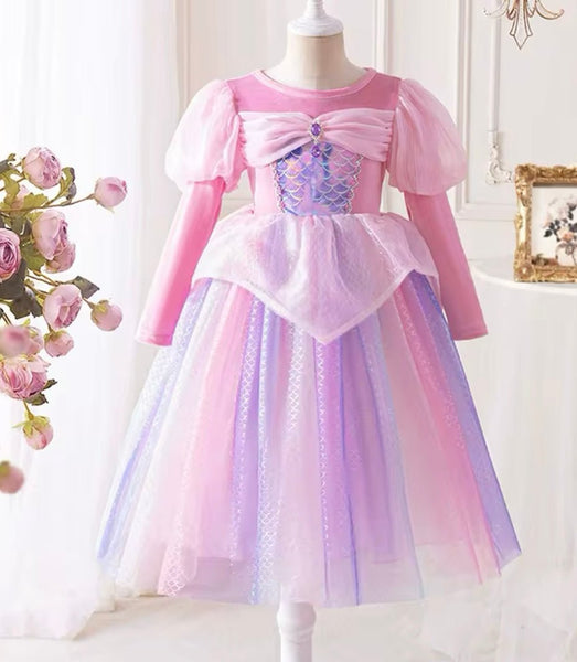 Enchanted Mermaid Princess Birthday Long Sleeve Party Dress Costume