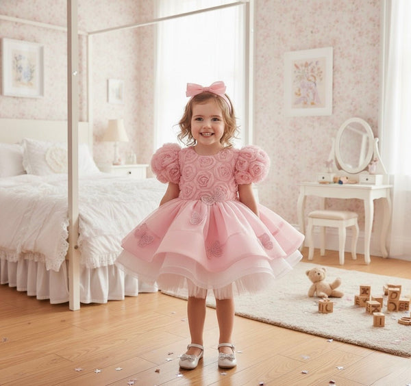 Little Girls Vintage Butterfly Luxe Princess Dress - Pink