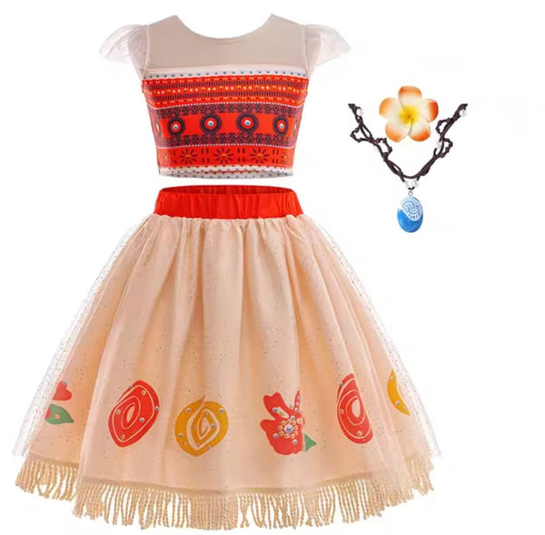 Moana Top & Skirt Costume, necklace and clip