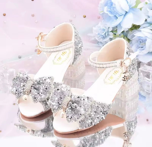 Silver Little Girls High Heel Princess Birthday Girl Shoes