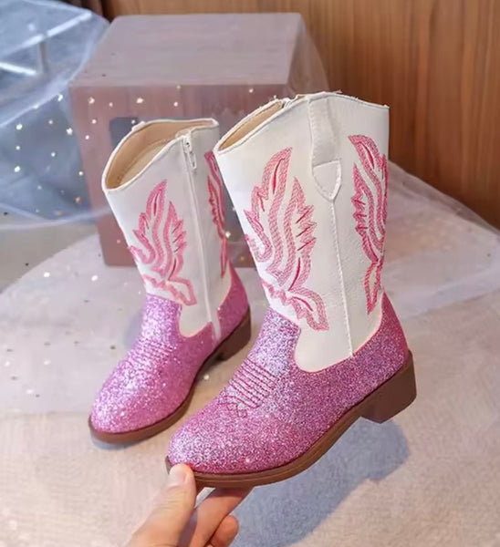 Sparkle Princess Cowgirl Boots – Pink/White