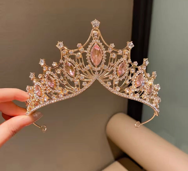 Glinda Tiara Gold Birthday Crown - Pink