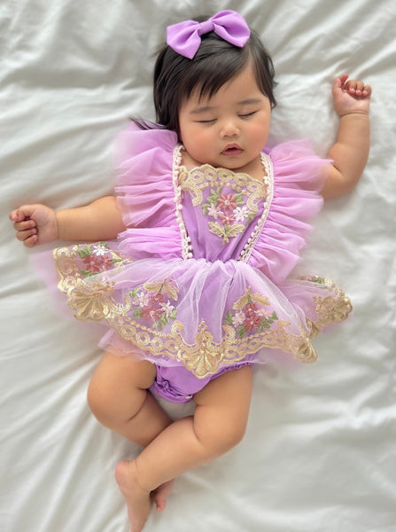 Vintage Floral Tutu Birthday Romper - Lilac (pre order)