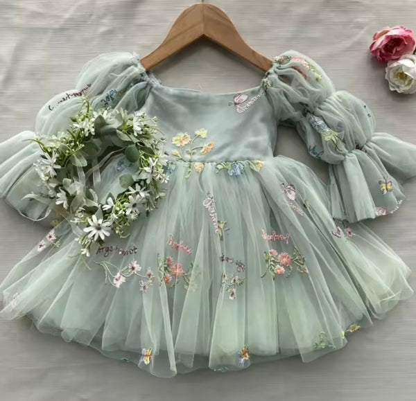 Flowergirl Fairy Wonderland Long Sleeve Luxe Tulle Dress - Green
