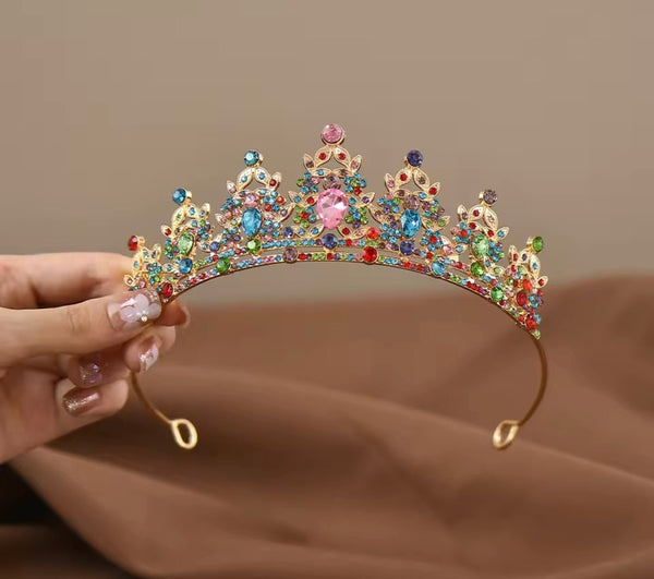 Luxe Tiara Gold Birthday Crown - Rainbow