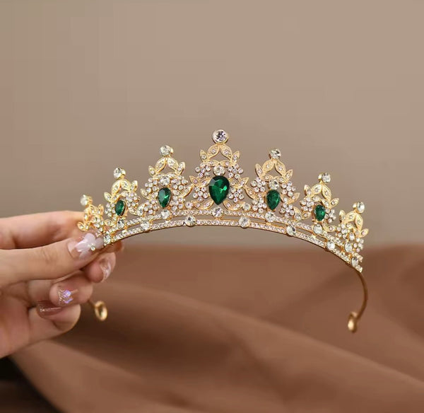 Luxe Tiara Gold Birthday Crown - Green