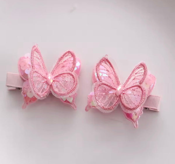 Butterfly Pink Sparkle Clip Set