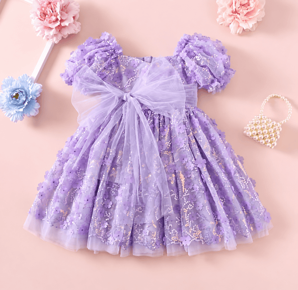 Kids girls Tea Party Sparkle Tulle Dress - Lilac