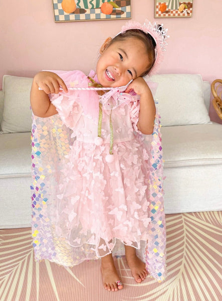 Kids little girls Mermaid Cape Pink/White
