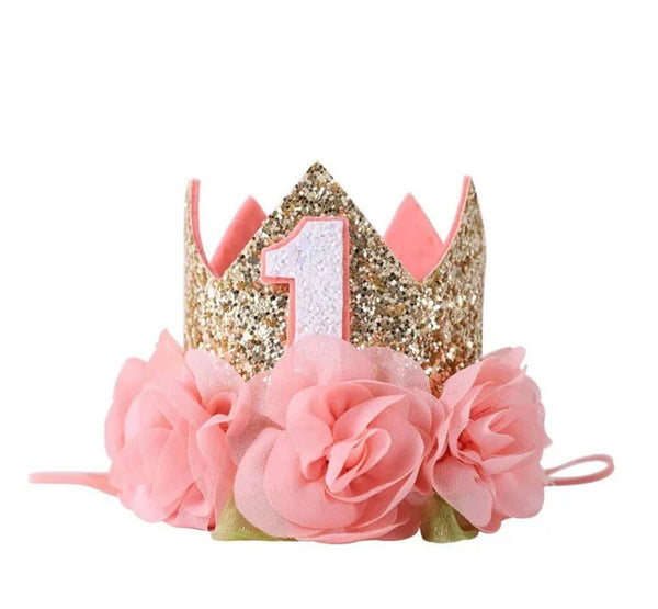 Peach Floral 1st Birthday Party Crown Hat