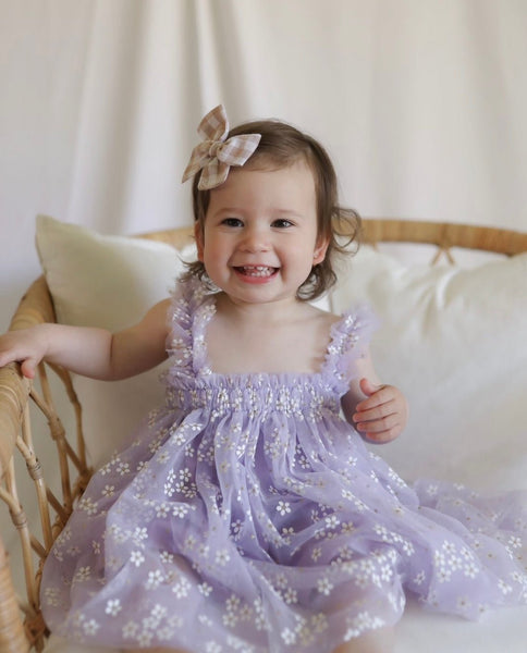 1st Birthday Kids little girls Arabella Daisy Tulle Dress - Lilac
