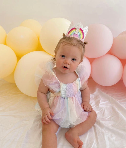 Rainbow 1st Birthday Party Crown Hat