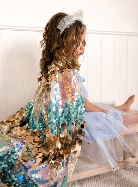 Kids little girl Mermaid Kids Cape Blue/Gold